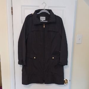 Cole Haan Sz L, Packable, Hooded Rain Trench Coat In Black. 4 Pockets. New Cond.